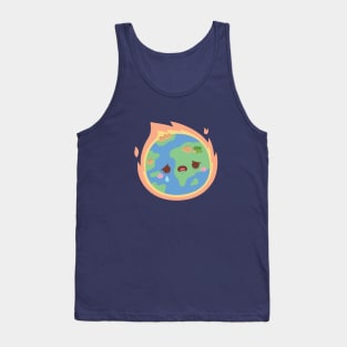 Sad Earth On Fire Global Warming Tank Top